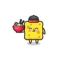 sponge as Chinese chef mascot holding a noodle bowl vector