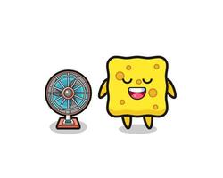 cute sponge is standing in front of the fan vector