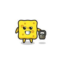 sponge mascot lifting kettlebell in the gym vector