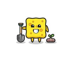 cute sponge cartoon is planting a tree seed vector