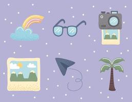 seis iconos de estilo de vida de viaje vector