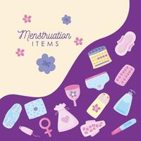 menstruation items and flowers vector