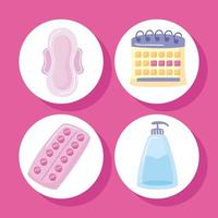 four menstruation period items vector