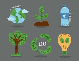 seis iconos ecológicos vector