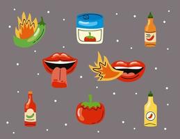 eight chili sauce icons vector