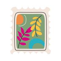 postal stamp with leafs vector