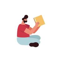 man seated reading book vector