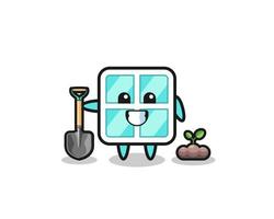 cute window cartoon is planting a tree seed vector