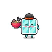 window as Chinese chef mascot holding a noodle bowl vector