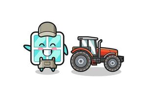 the window farmer mascot standing beside a tractor vector