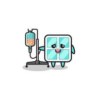 cute window character standing with infusion pole vector