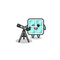 window astronomer mascot with a modern telescope vector