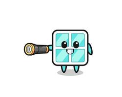 window mascot holding flashlight vector