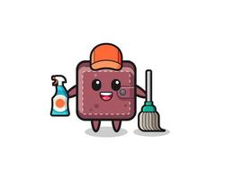 lindo personaje de billetera de cuero como mascota de servicios de limpieza vector