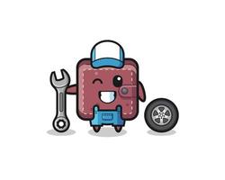 the leather wallet character as a mechanic mascot vector