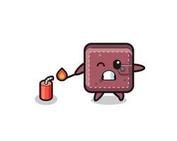 leather wallet mascot illustration playing firecracker vector