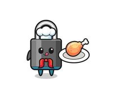 padlock fried chicken chef cartoon character vector