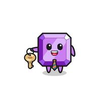 cute purple gemstone as a real estate agent mascot vector