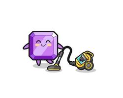 cute purple gemstone holding vacuum cleaner illustration vector