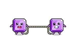 cute purple gemstone character is playing tug of war game vector