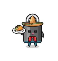 padlock Mexican chef mascot holding a taco vector