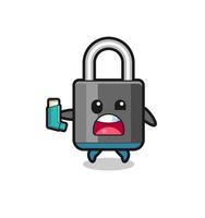 padlock mascot having asthma while holding the inhaler vector