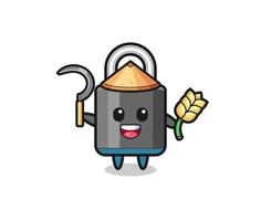 padlock Asian farmer holding paddy vector