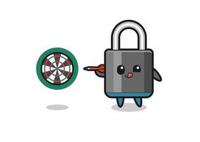 cute padlock is playing dart vector