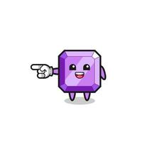 purple gemstone cartoon with pointing left gesture vector