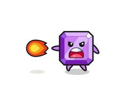 cute purple gemstone mascot is shooting fire power vector