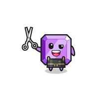 purple gemstone character as barbershop mascot vector