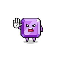 personaje de piedra preciosa púrpura haciendo gesto de parada vector