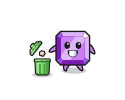 illustration of the purple gemstone throwing garbage in the trash can vector