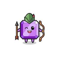 purple gemstone cartoon as medieval archer mascot vector