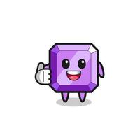Mascota de piedras preciosas púrpura haciendo gesto de pulgar hacia arriba vector