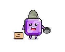 cute purple gemstone beggar cartoon character vector