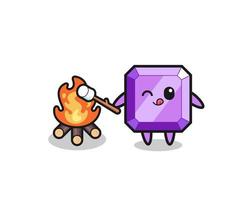 purple gemstone character is burning marshmallow vector