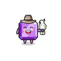 purple gemstone zookeeper mascot with a parrot vector