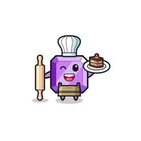 purple gemstone as pastry chef mascot hold rolling pin vector