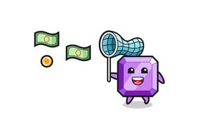 illustration of the purple gemstone catching flying money vector