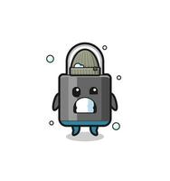 cute cartoon padlock with shivering expression vector