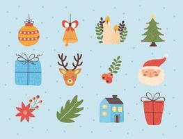 twelve christmas holiday icons vector