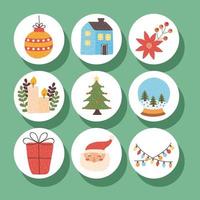 nine christmas holiday icons vector