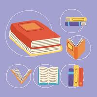 six text books icons vector