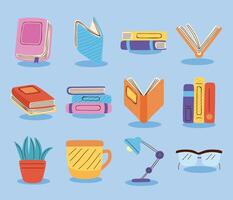 twelve text books icons vector