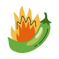 green chili pepper onfire vector