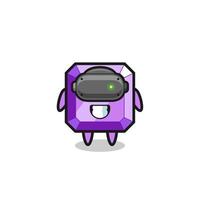 cute purple gemstone using VR headset vector