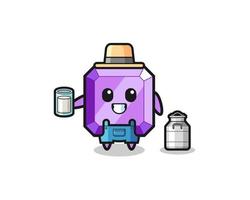 purple gemstone cartoon as the dairy farmer vector