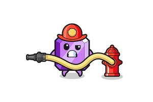 purple gemstone cartoon as firefighter mascot with water hose vector