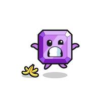 purple gemstone cartoon is slip on a banana peel vector